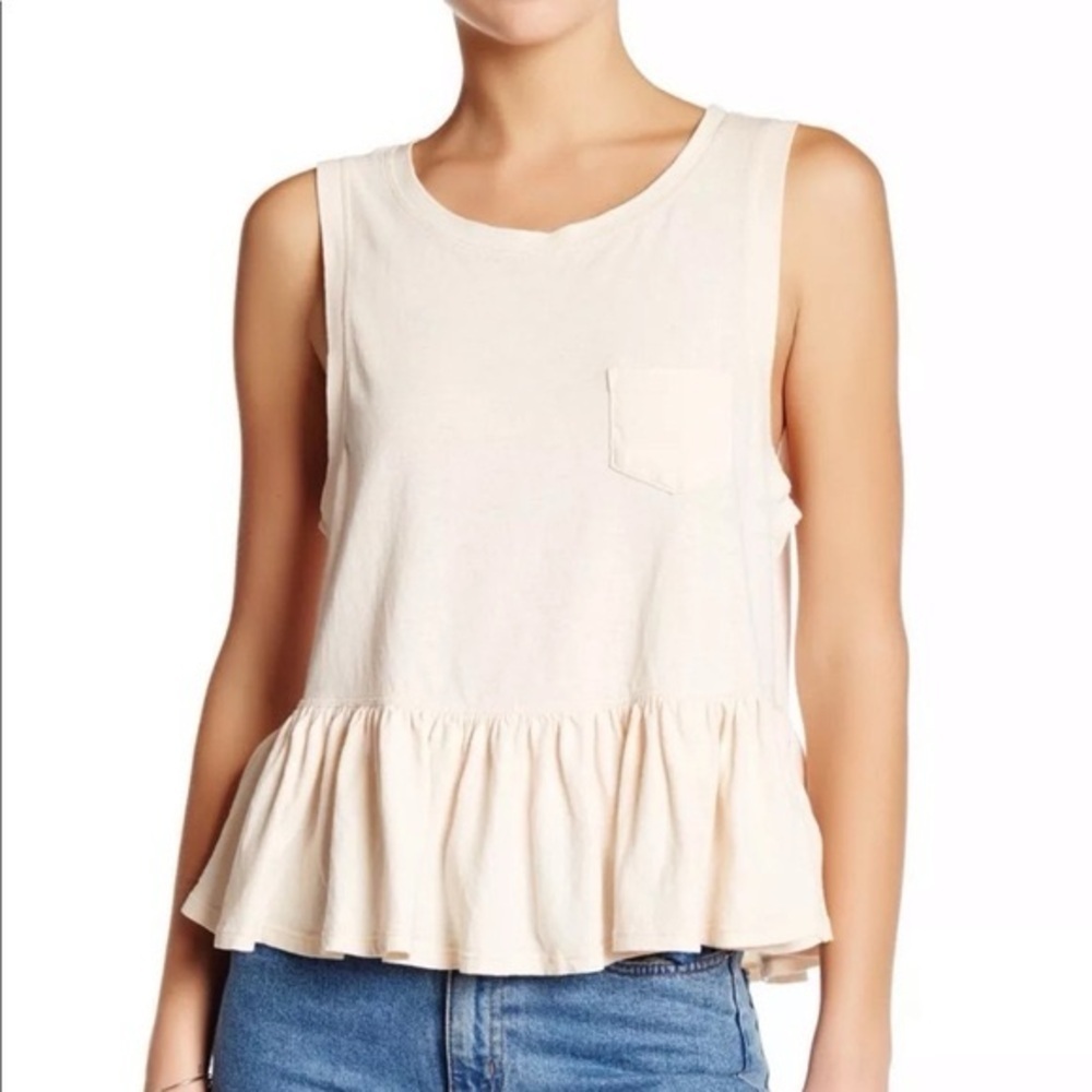 WE THE FREE PEOPLE CREAM SLEEVELESS PEPLUM CONTINENTAL TOP SIZE M